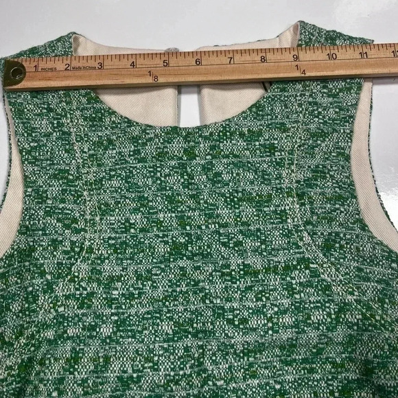 ODEEH Dress Green Cream Tweed Sleeveless Shift Size XS NWT Racerback Pockets - Picture 13 of 16